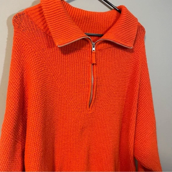 Aerie CozyUp Waffle Quarter Zip Sweater Bold Starburst Red/Orange Women’s XL - Picture 2 of 8